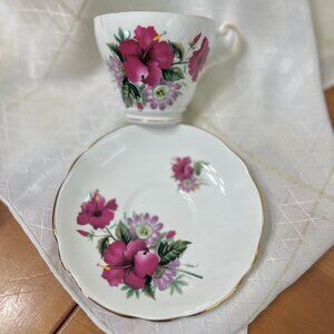 Vintage REGENCY English Teacup. Pink Floral Bone China Teacup and Saucer